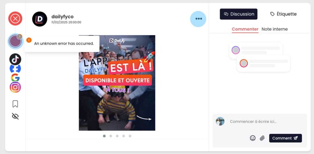 erreur inconnue post Dailyfy